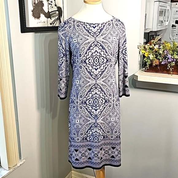 LONDON TIMES, women's pop Over dress. Size 10, blue Paisley print. Eas… - Picture 1 of 9